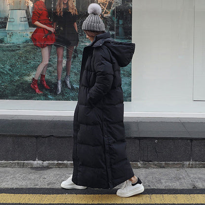 Manteau d'hiver long et épais noir pour femme